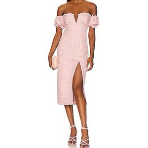 MAJORELLE Solandia Mini Dress Jacquard, Puff-Sleeve Large